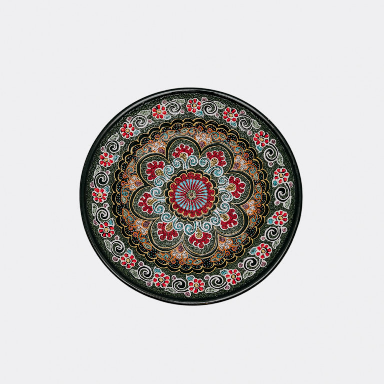 Unik handgjord dekorativ tallrik från Uzbekistan, 26 cm, droppteknik